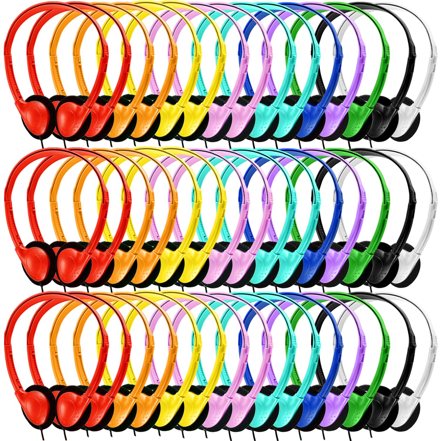 bulk headphones 50 pack for kids school classroom wired adjustable