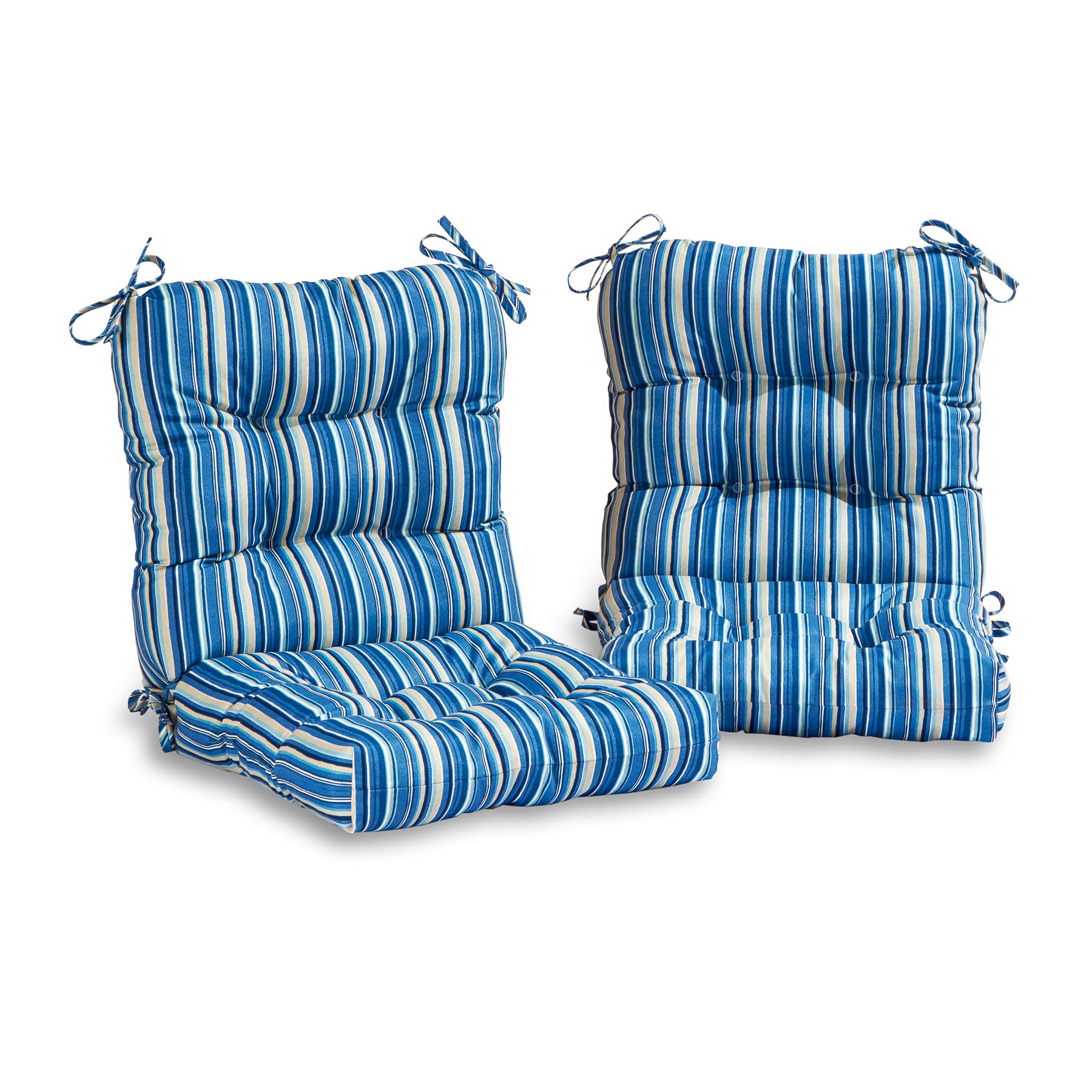 South Pine Porch Outdoor Seat/Back Chair Cushion, 2 Count (Pack of 1), Sapphire Stripe