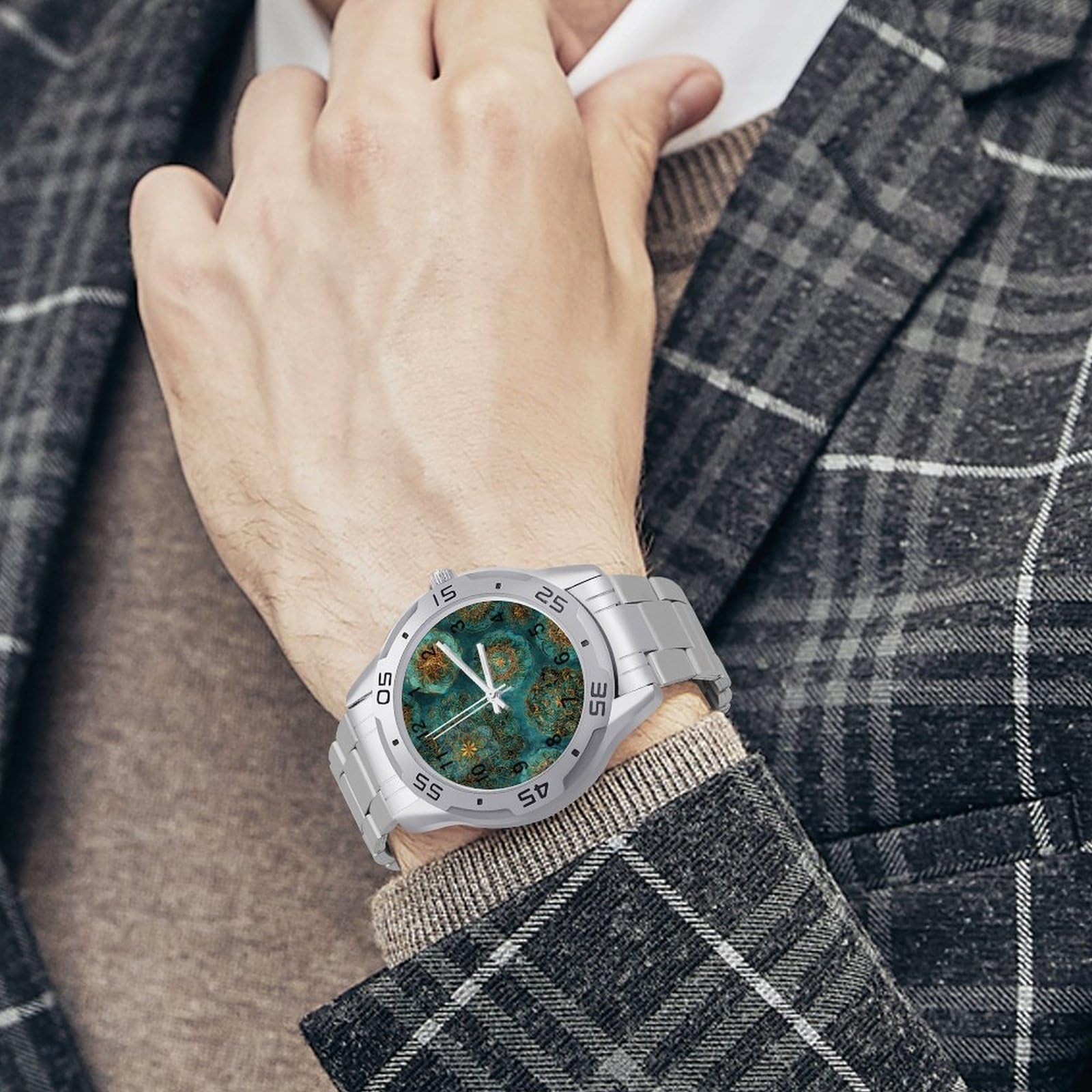 Sapphire & Jade Mandalas Herren Quarzuhr Trendige Edelstahlbänder Leicht Ablesen Minimalistische Armbanduhren Business Daily