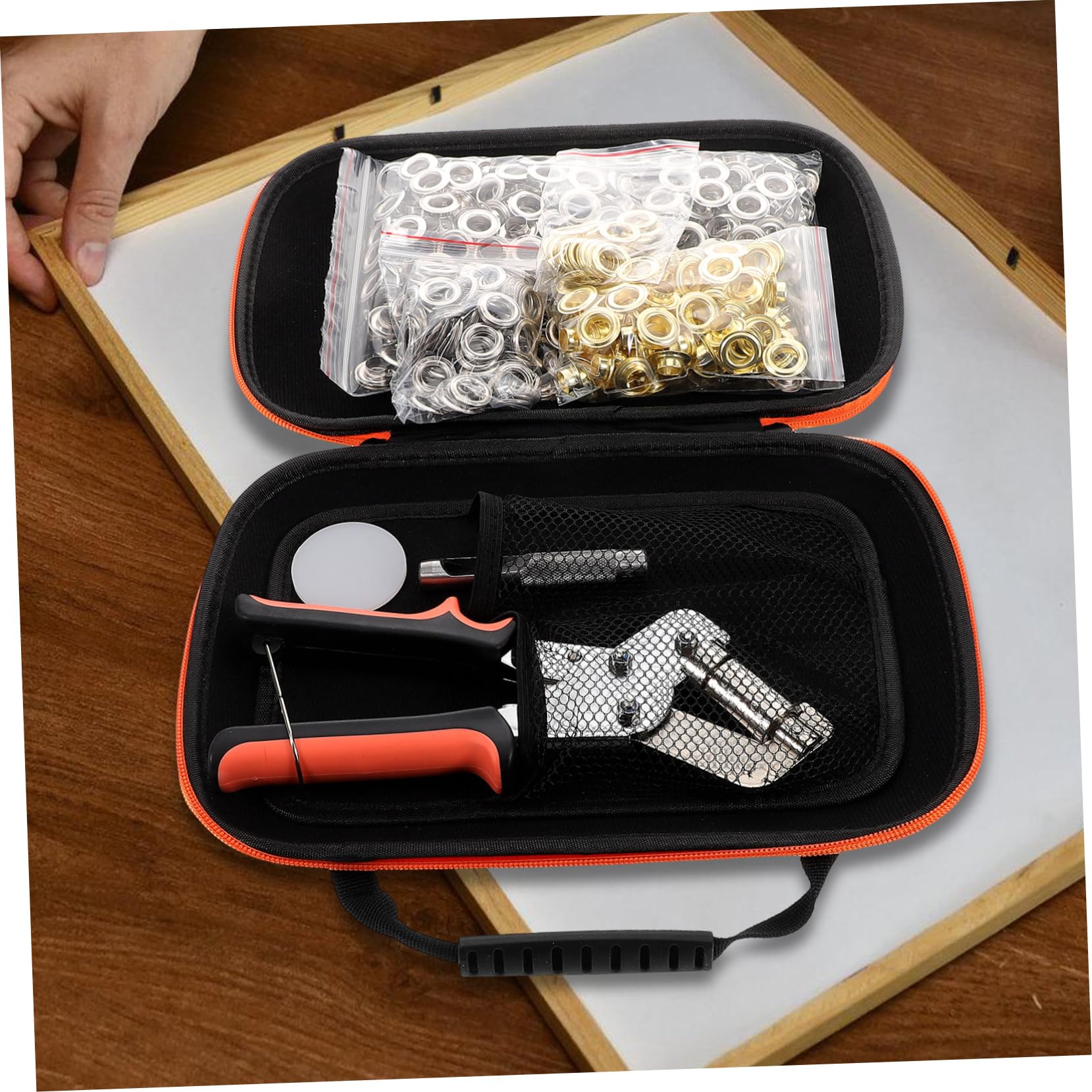 Operitacx Kit de Herramientas para Ojales Perforador de Metal y Tela Juego de Alicates Portátiles para Manualidades Bolsa Herramienta de Instalación para Seguridad y Reparación
