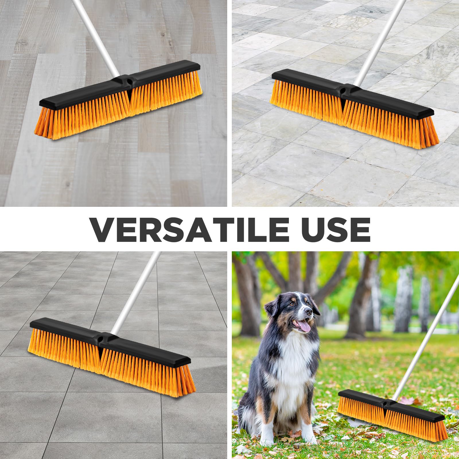 Suclain 2 scopa a spinta per esterni, ampia, resistente, con manico lungo, setole rigide, spazzola per calcestruzzo, per la pulizia di bagno, cucina, patio, garage, negozio, terrazza, pavimenti in