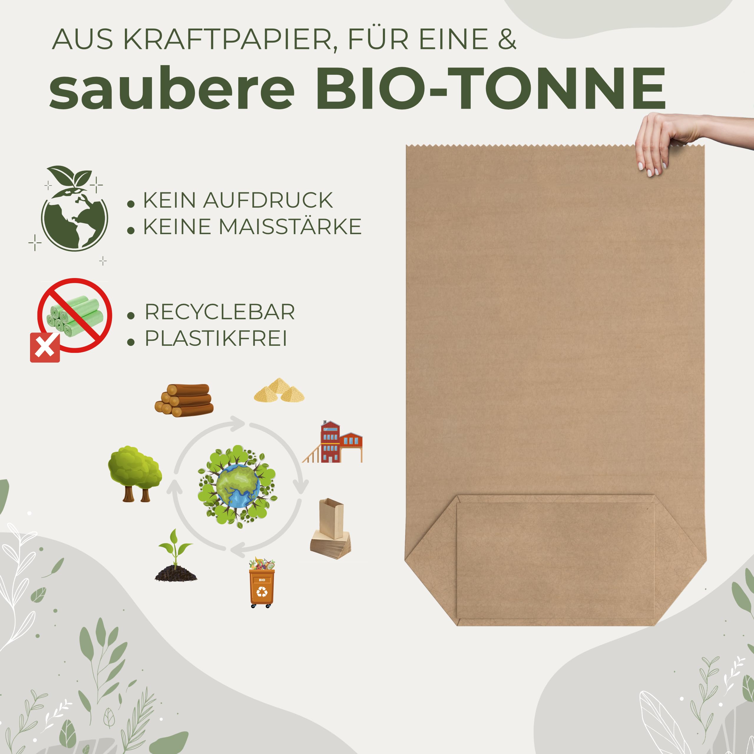 BioGlück® Biomüllsäcke 120L [25 Stück] für die Biotonne | Extra reißfest & nassfest | Hält die Tonne zuverlässig sauber & trocken