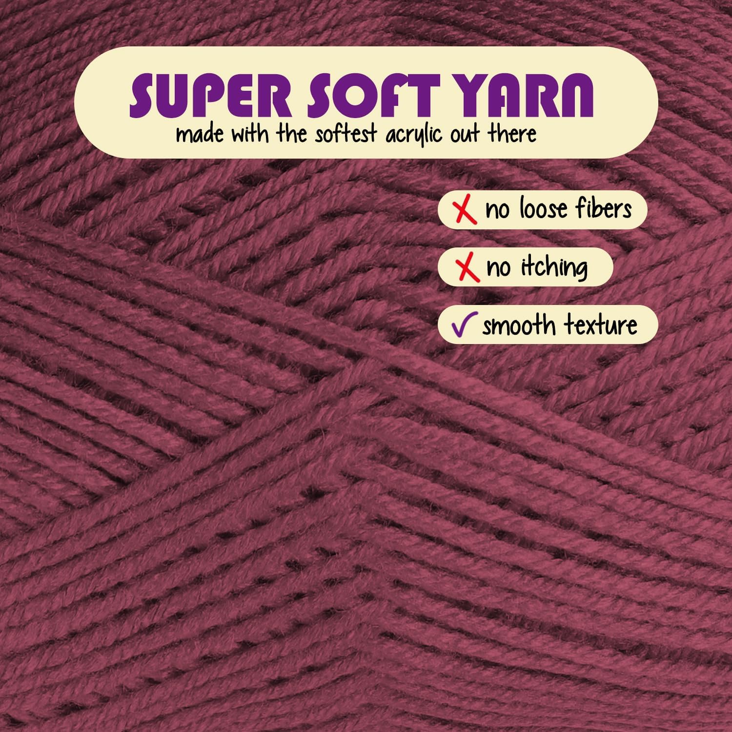 Acrylic Yarn for Crocheting & Knitting – Soft Crochet Yarn for Crocheting, 3 Pack of 370 Yards, Perfect for Crafts & Amigurumi, Medium Worsted Weight 4, Berry