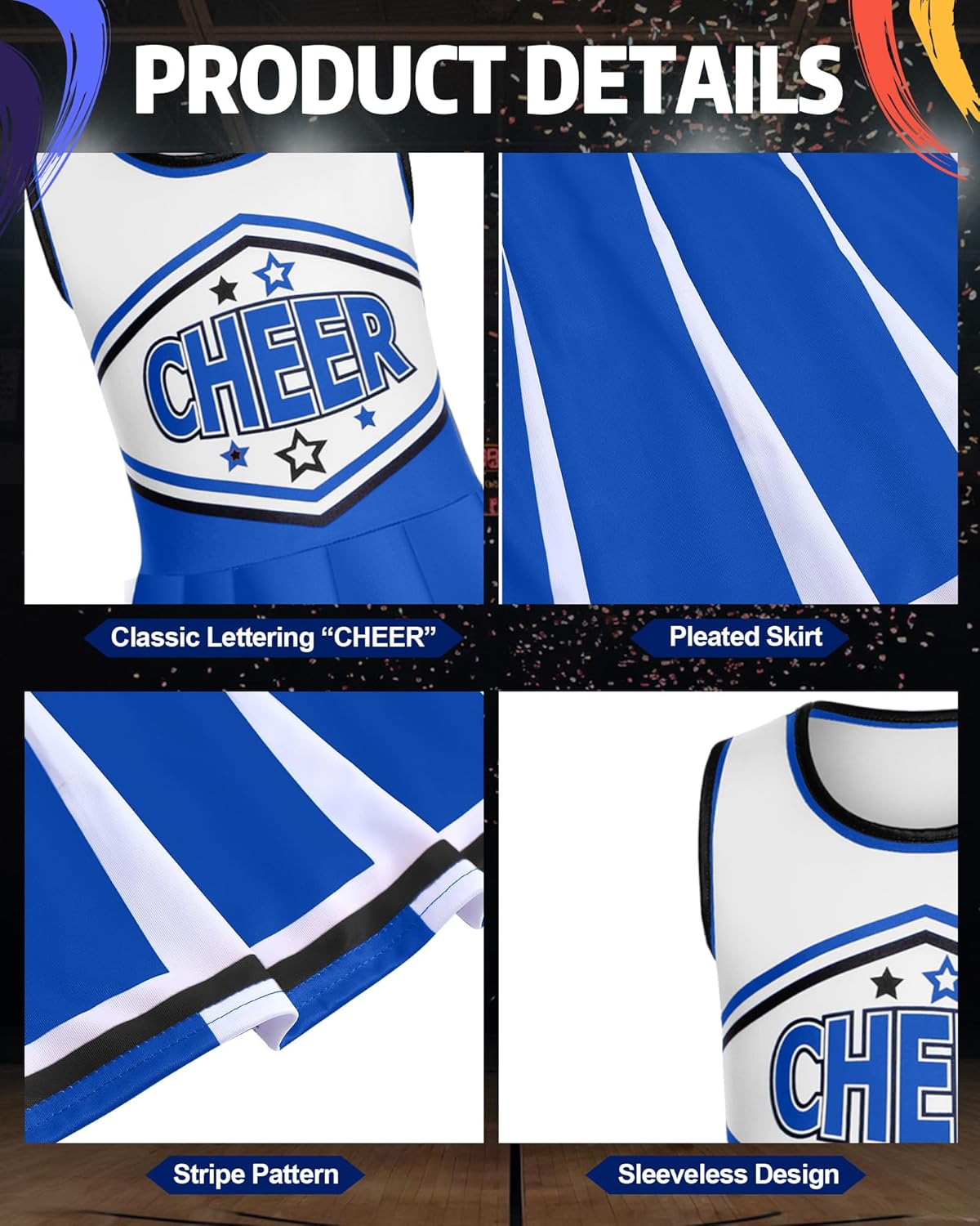 JenPen 3 Pcs Halloween Cheerleader Costume for Women Adult Cheerleader Outfit Set Cheerleading Uniform Dress for Party - Image 3