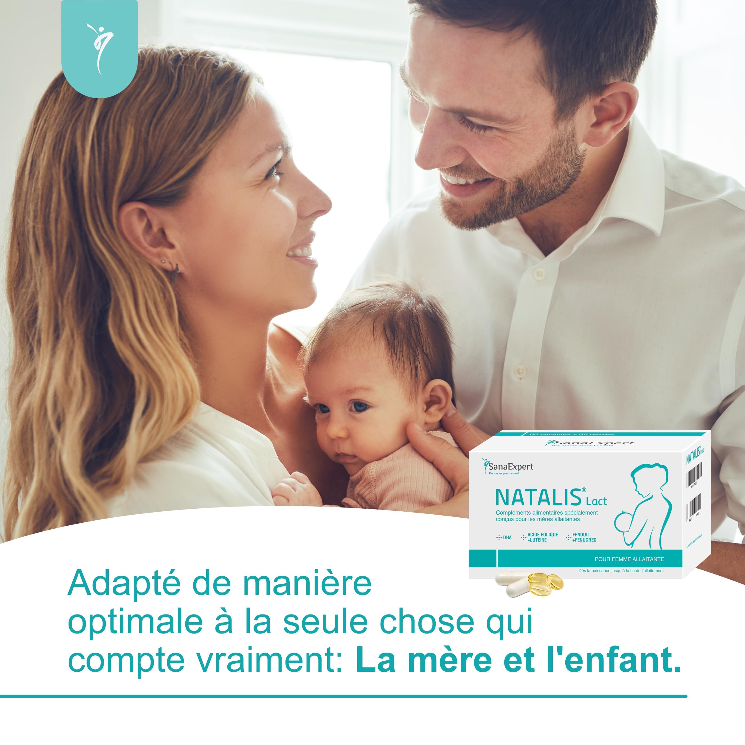 SanaExpert Natalis Lact Complément Allaitement et Post Partum, Vitamines avec Acide Folique, DHA Oméga 3, Fenouil, Fenugrec, Biotine, Vitamines D, A, B et Minéraux pour Lactation, 90 Capsules