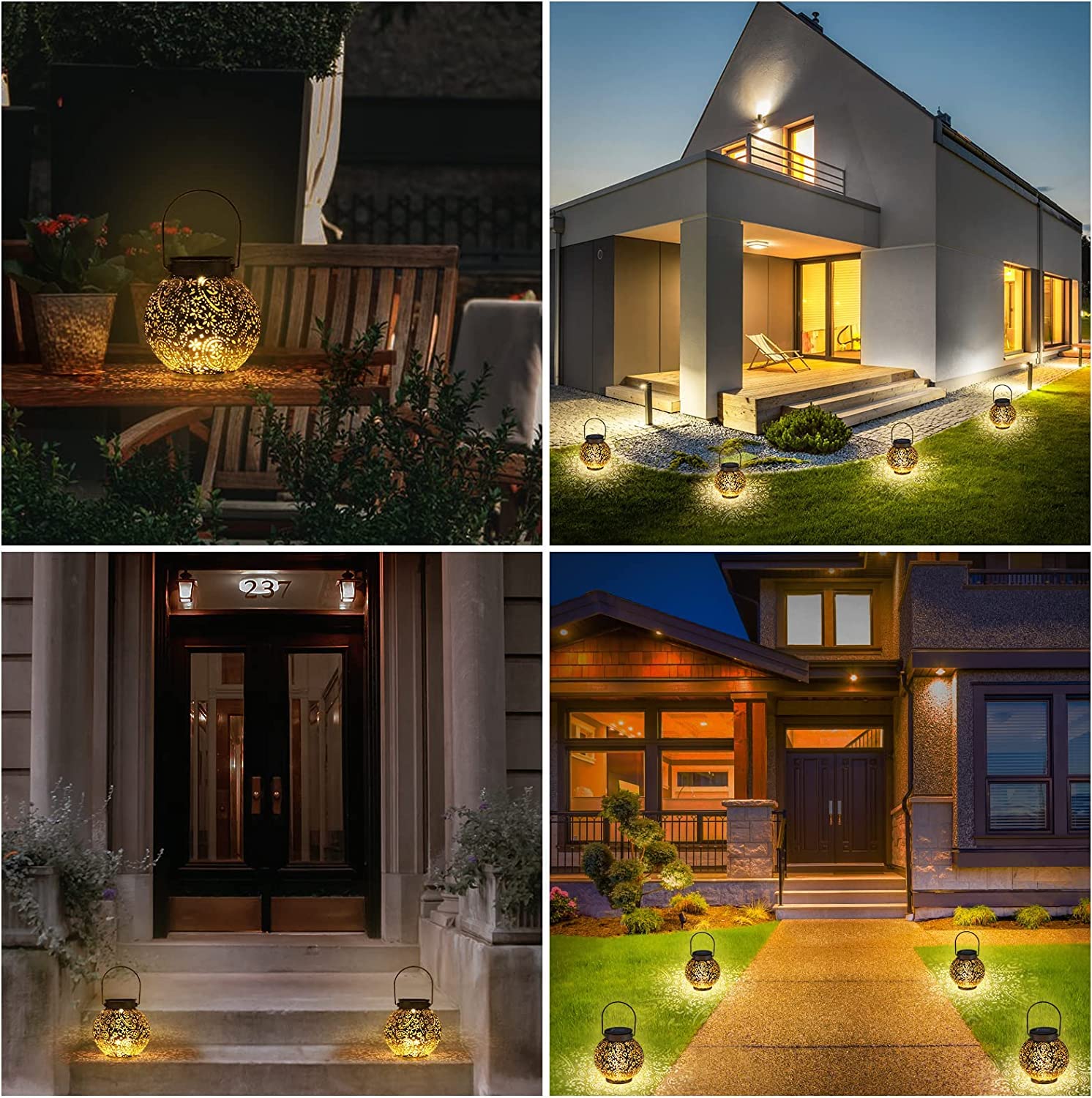OUILA Solarlaterne für AuÃŸen, 2 Stück Solarlampen Balkon Deko, Outdoor IP65 Wasserdicht Gartendeko für DrauÃŸen, LED Vintage Laterne Hängend für Veranda, Garten Dekorationen Terrasse Rasen Hof G