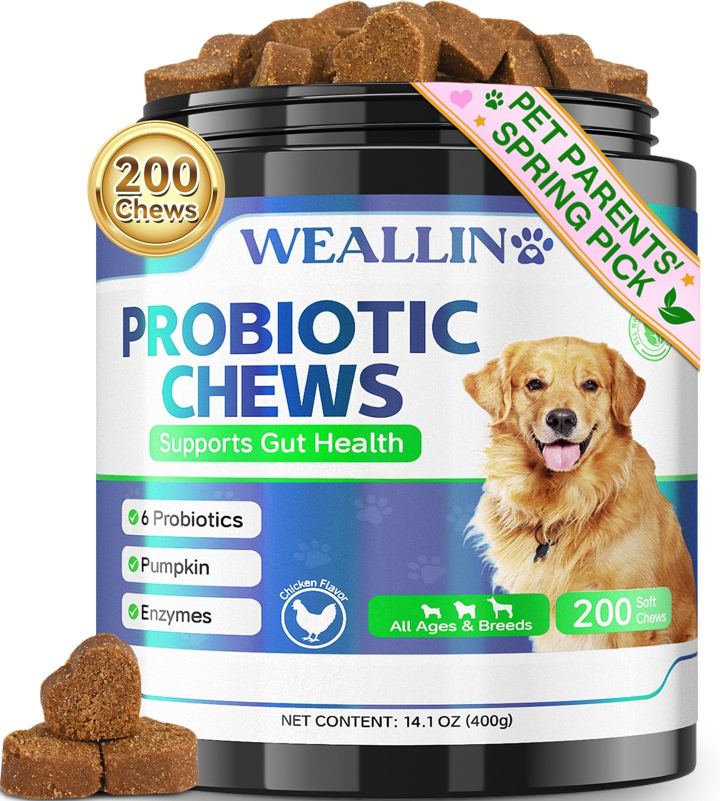 – Probiotics for Dogs, Prebiotics for Gut Health, Supports Digestive Health and Nutrient Absorption – 200 Soft Chews for Supports Skin Health & Supports Overall Health – Suitable for All Breeds and Ages
