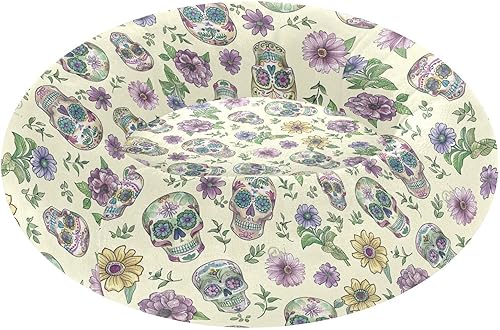 Pet Dog Bed Anxiety Relief Fluffy Dog & Cat Cushion for Medium Size Pets Sleeping M Retro Sugar Skulls Purple Flowers Mexican Style