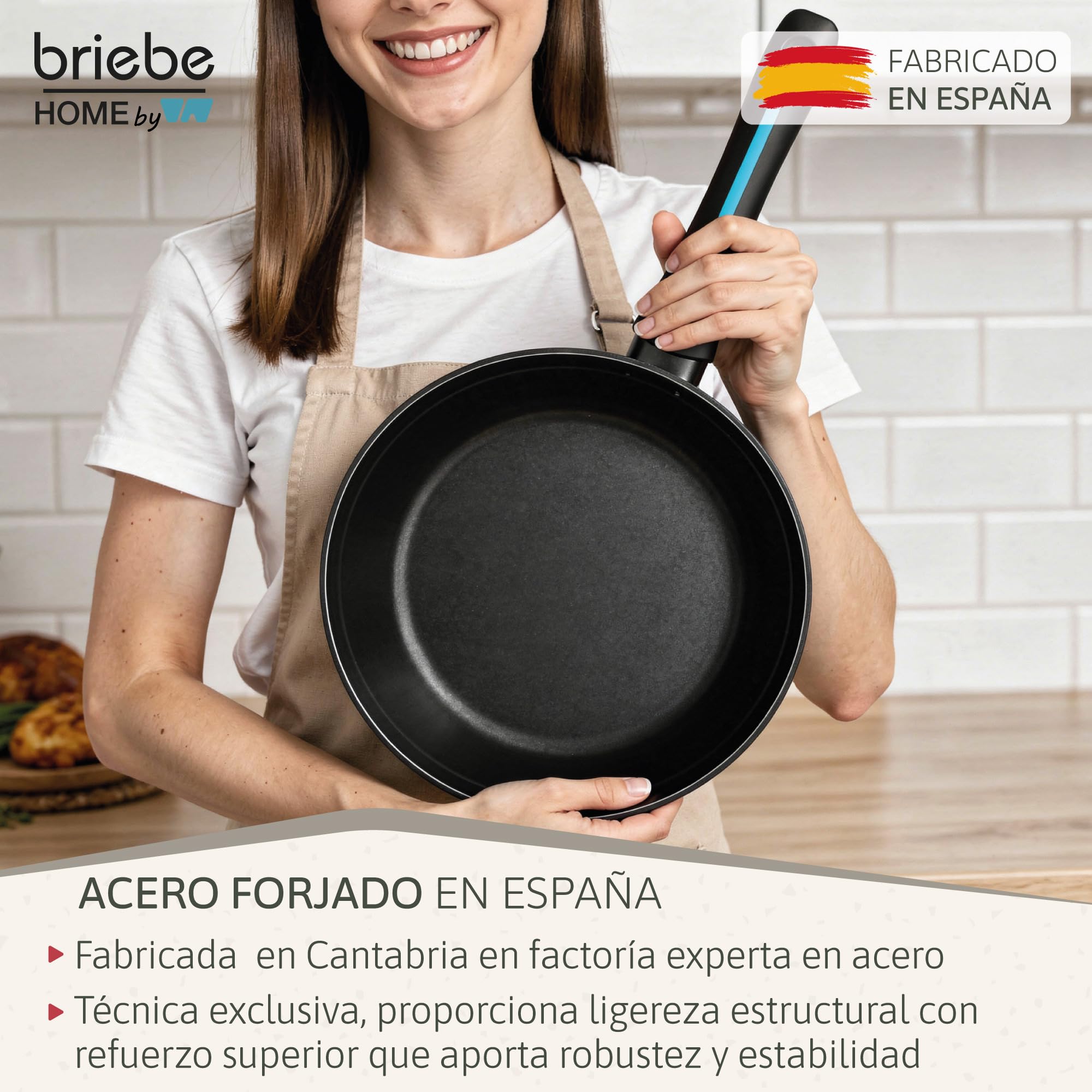 briebe MARE Juego de 3 Sartenes Inducción, Acero Forjado 20-24-28cm, Antiadherente Libre PFOA, Set Sartenes Profesionales, Alta Resistencia, Aptas Para Todo Tipo de Fuegos, Fabricadas en España