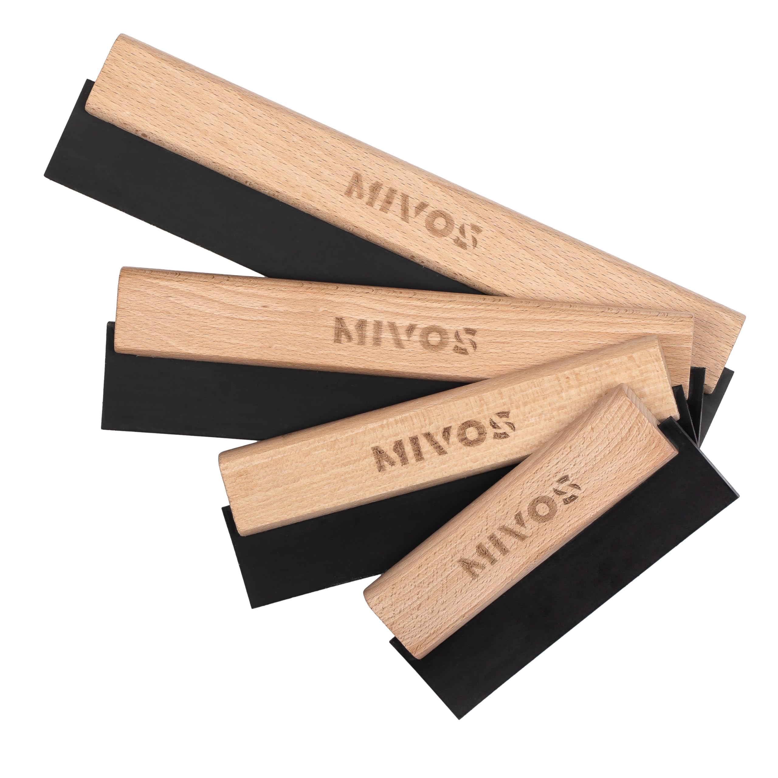 MIVOS Espátula de goma - Juego de espátulas para baldosas - 150mm - 200mm - 250 mm -300 mm - Mango de madera para lechada - Goma para lechada - Lechada - Made in EU