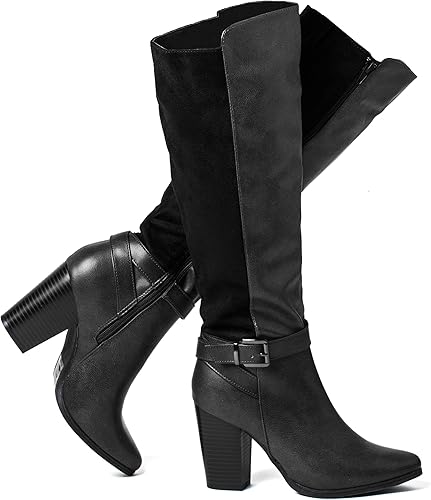 Botas altas hasta la rodilla con cremallera para mujer, botas de tacón alto y grueso