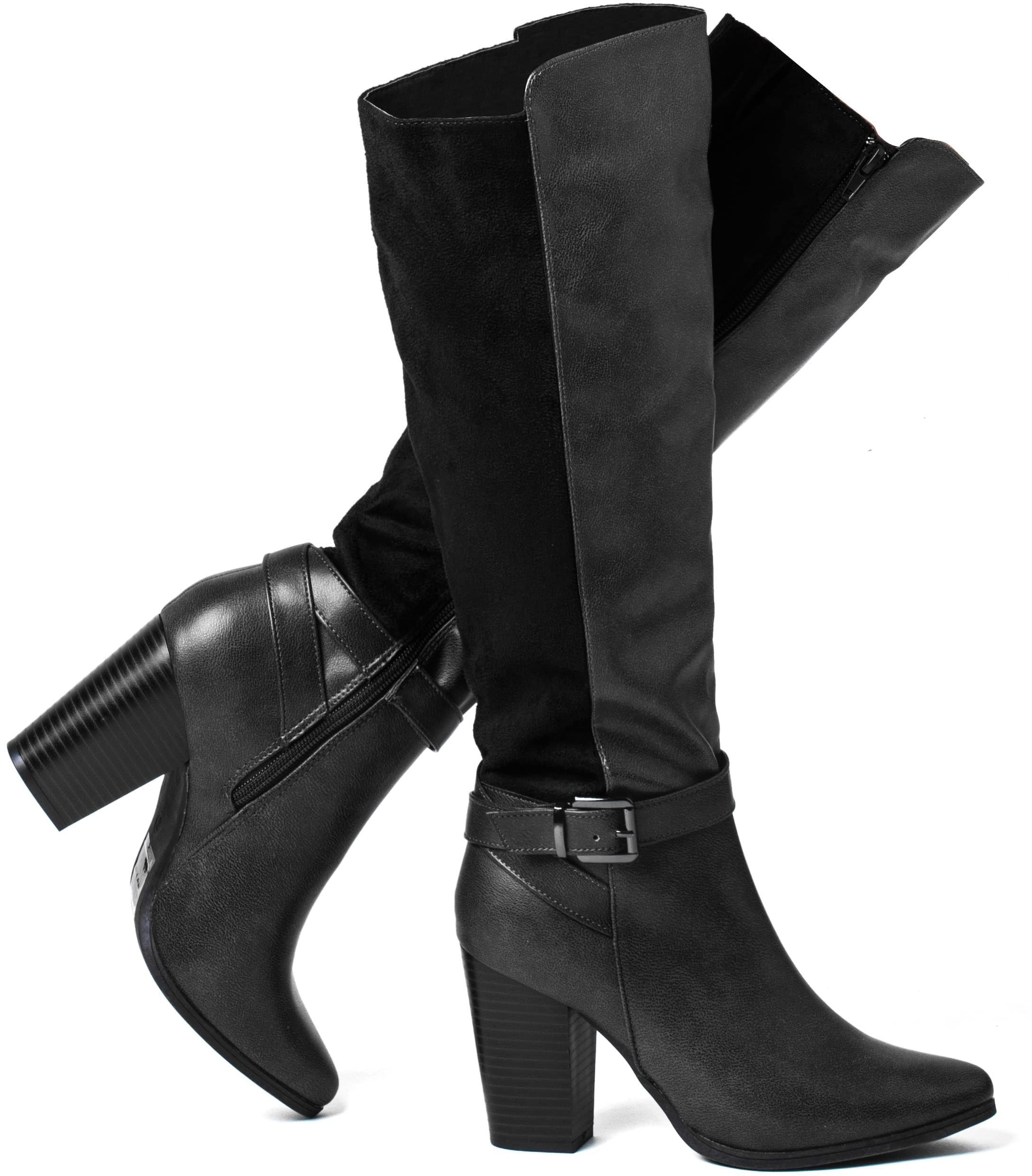Women's Heeled Knee High Boots Zip Up High Chunky Heeled Boots