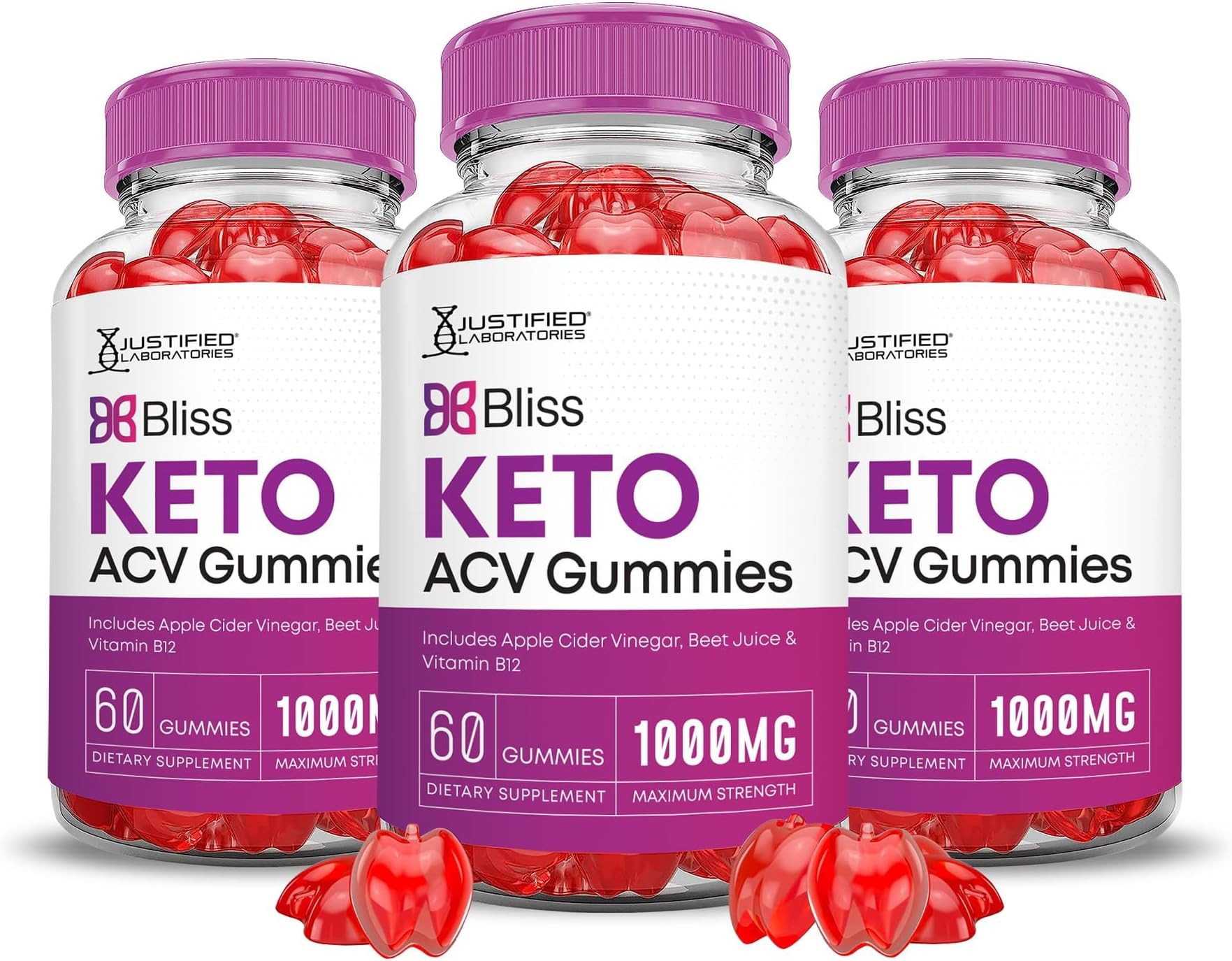 (3 Pack) Bliss Keto ACV Gummies Advanced Formula 1000MG Bliss Keto Gummies Apple Cider Vinegar Boost Formulated with Pomegranate Beet Juice Powder B12 Vegan Non GMO 180 Gummys