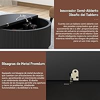 Vista 4 de Mesa de café redonda de 31.5" con almacenamiento, mesas de acento modernas con base estriada, mesa central de madera para sala de estar, espacio