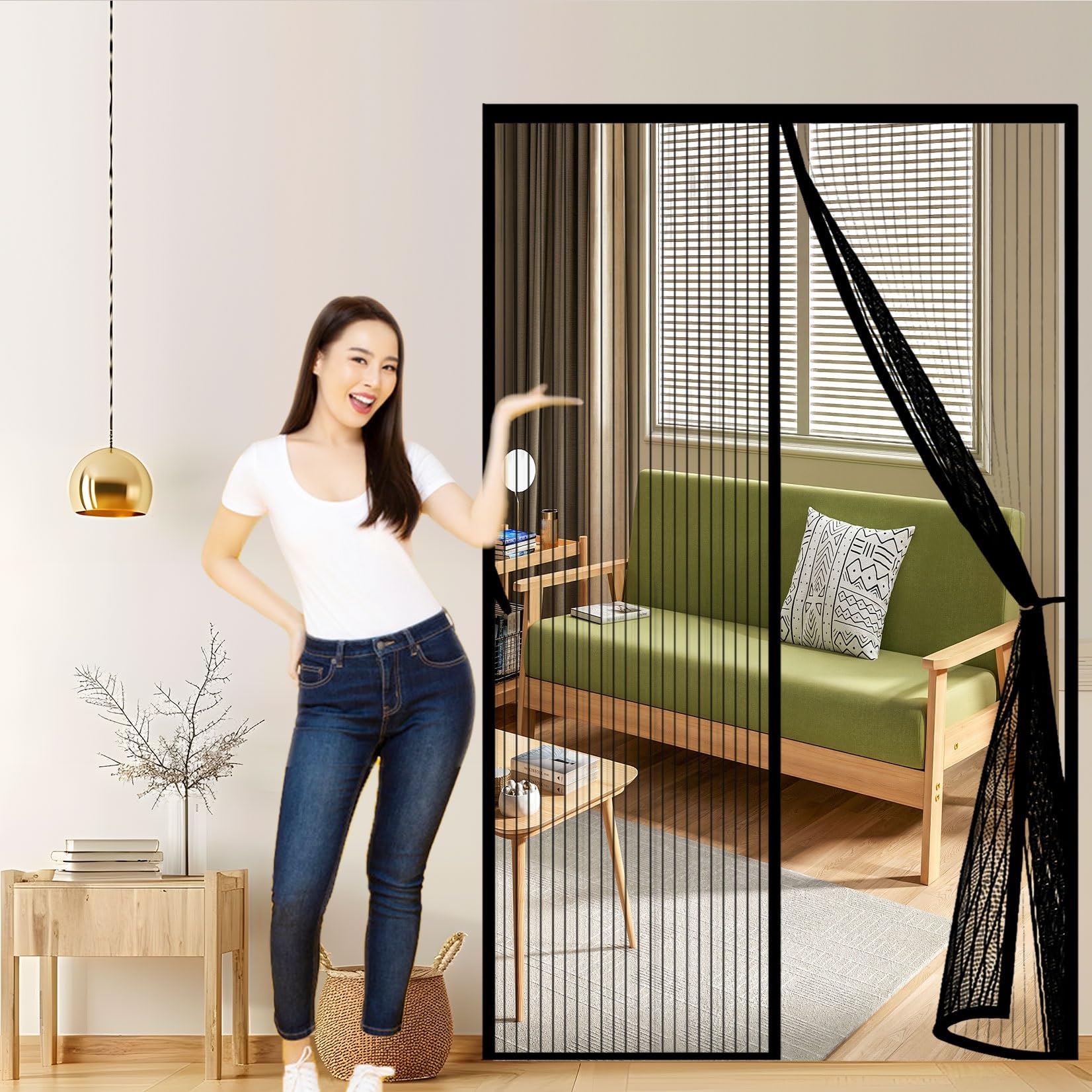 Fliegengitter Tür 197 x 259 cm Stärkere Magneten, Wetterfest, Langlebig Insektenschutz Fliegengitter mit Selbstklebendes Klettband für Kellertür Und Terrassentür, Schwarz