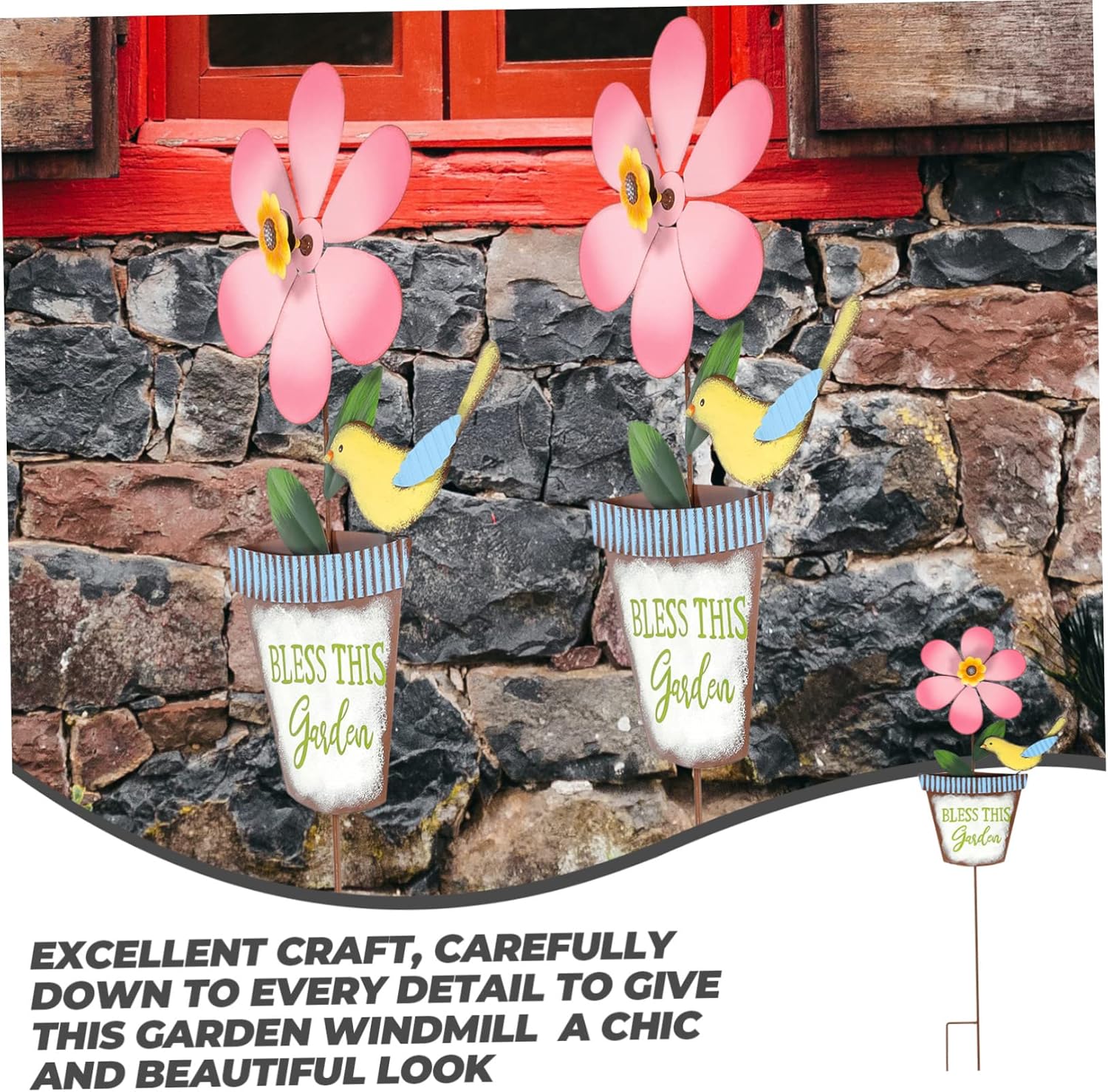 Floral Windmill Garden Decor Metal Craft Windmill for Yard Decorative Outdoor