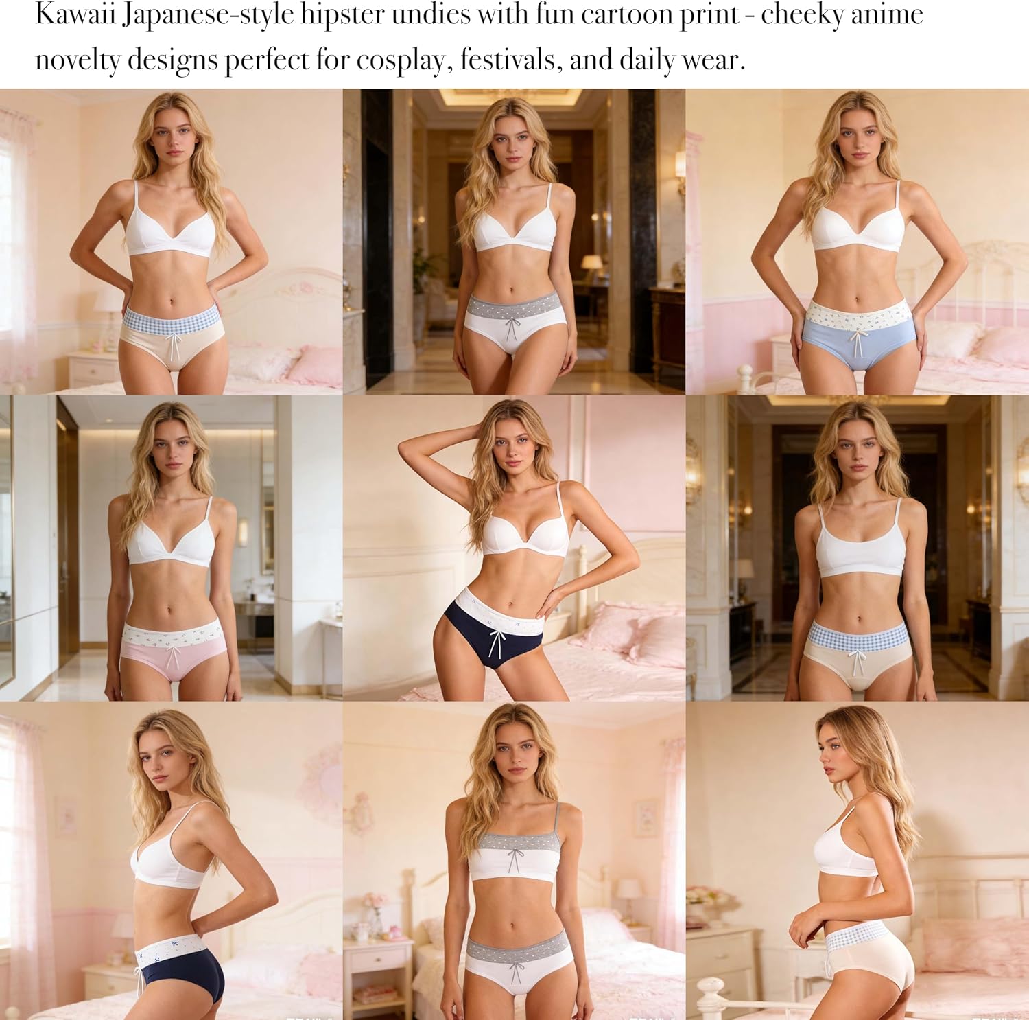 Cute Cotton Womens Underwear for Women 5 Packs Ladies Panties Briefs Kawaii Bow Heart-Print Polka Dots Plaid