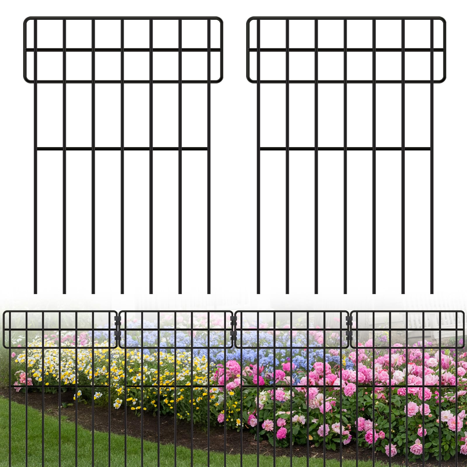 SWAWIS 12 Stück Zaun Garten Teichzaun 42x31cm Zaunelemente Metall Steckzaun Gartenzaun Mobiler Zaun Hundezaun Fences Hasenzaun Hühnerzaun Kleintierzaun für Draußen Hof Blumenbeet Garten Teich