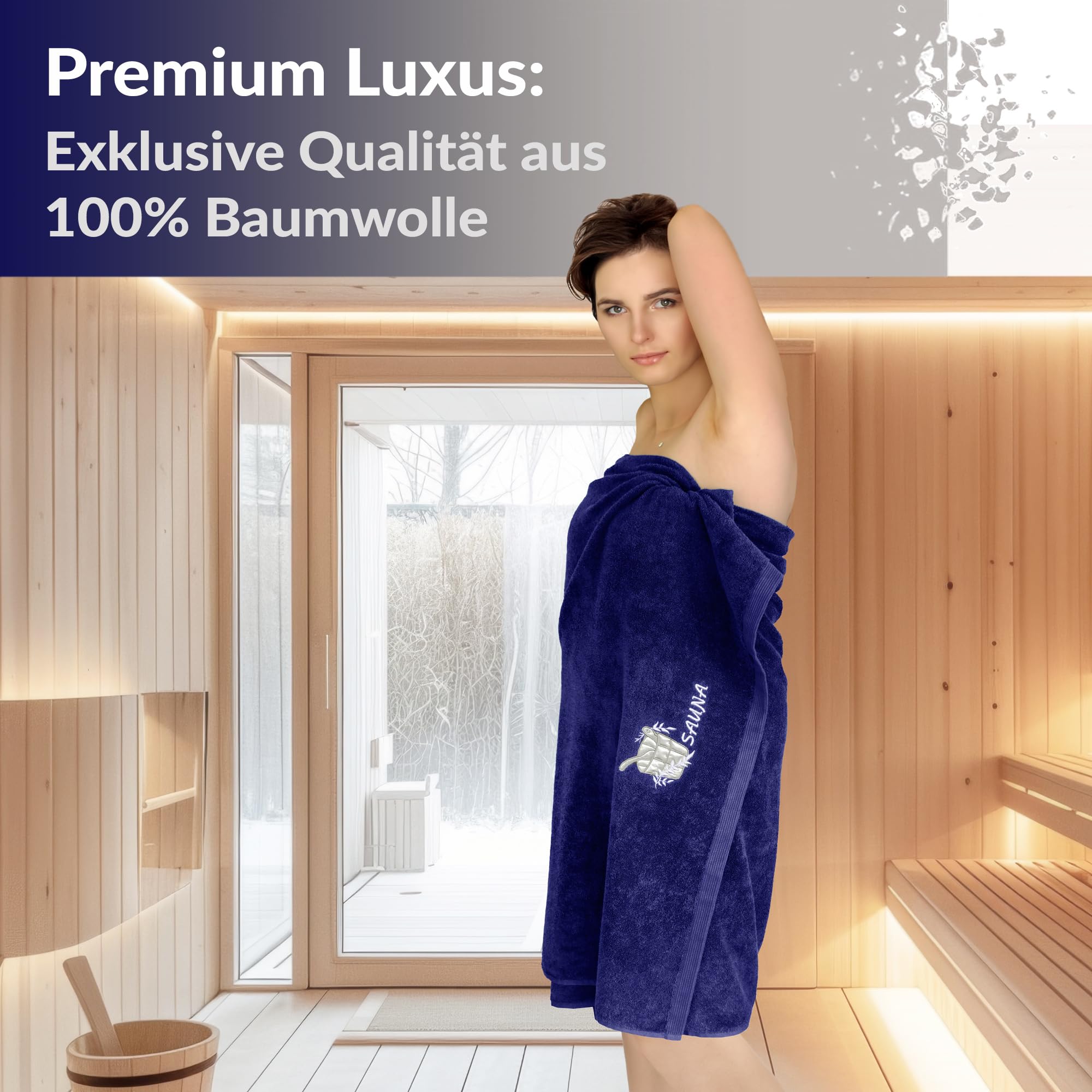 Lashuma XXL Saunahandtuch Blau, Lillby Badehandtuch groß 100x200 cm, Saunatuch 100% Baumwolle
