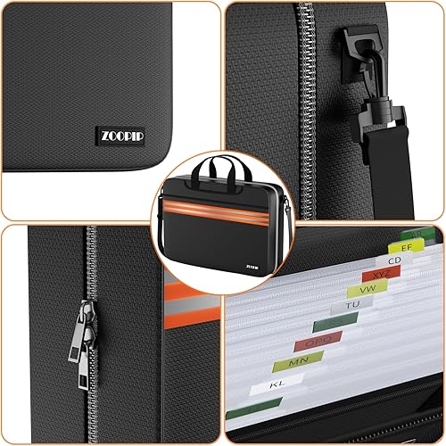 Miniatura 5 de Organizador de archivos de acordeón con cerradura, bolsa organizadora de documentos ignífuga con correa para el hombro, carpeta grande de archivos