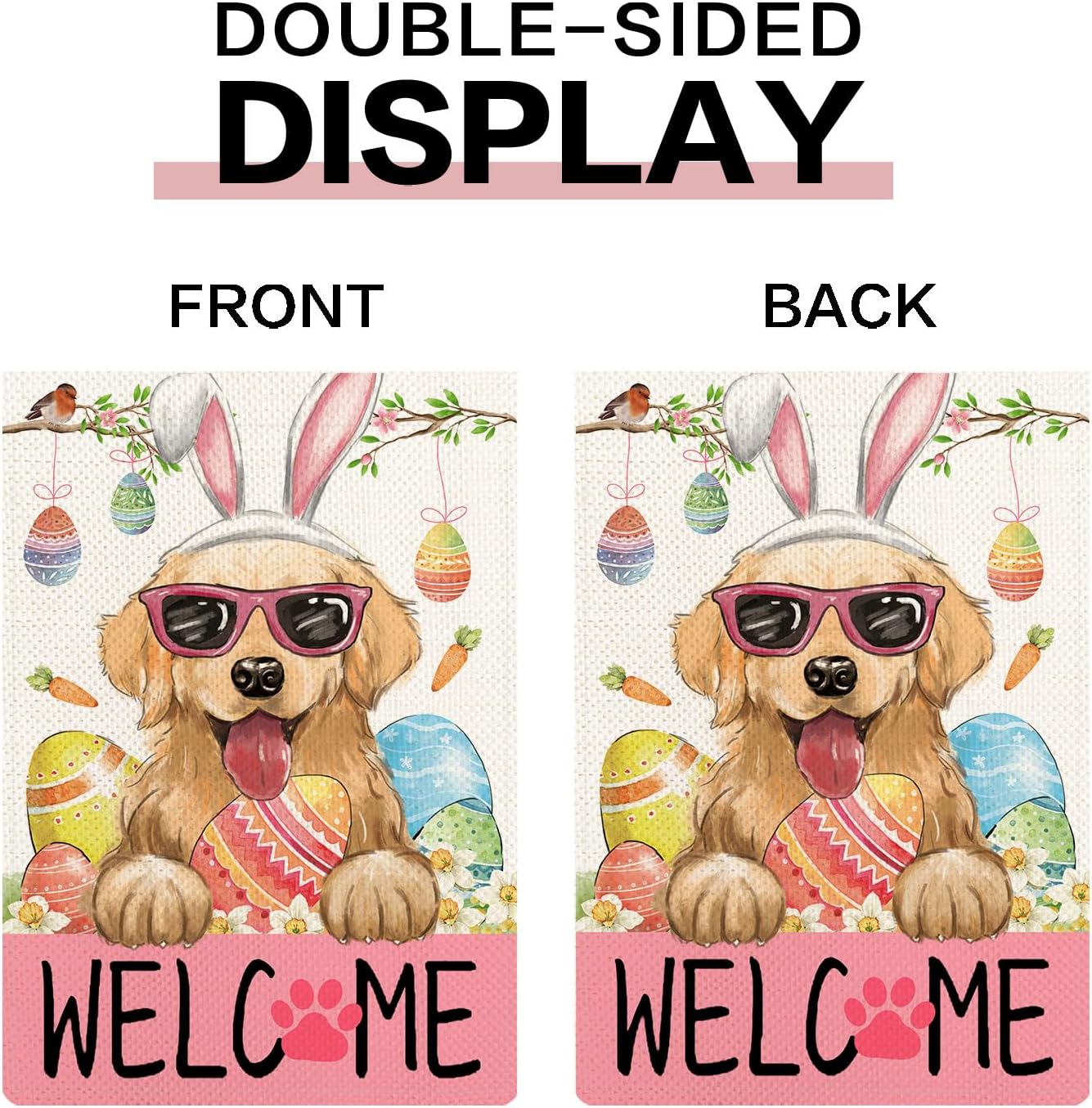 Golden Retriever Garden Flags for Outside Set of 12, Puppy Dog Welcome Garden Flags 12x18 Double Sided for All Seasons and Holidays, Spring Easter Yard Lawn Flags for Farmhouse Outdoor Decor - Image 3