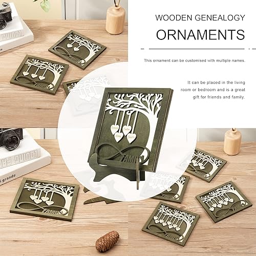 Vista 4 de Árbol genealógico con etiqueta de corazón, placas de madera grabadas personalizadas, regalos personalizados para madres, padres, escritorio, nombres
