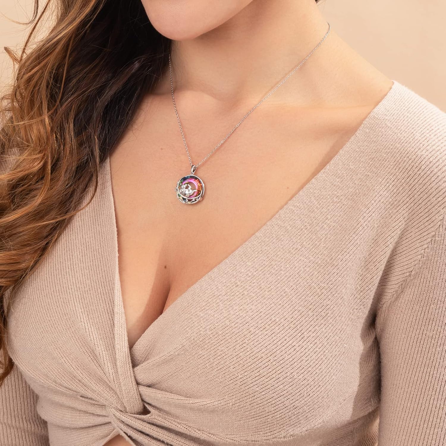 SELENICHAST Cat Necklace 925 Sterling Silver Pendant Necklace Jewelry for Women Moon Necklace for Birthday Gifts for Cat Lovers Mom Mothers Day