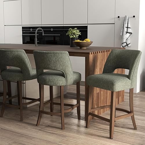 Miniatura 3 de VKNOW Juego de 2 taburetes de bar, taburetes de bar tapizados de altura de mostrador, taburetes modernos con patas de madera para cocina, isla de