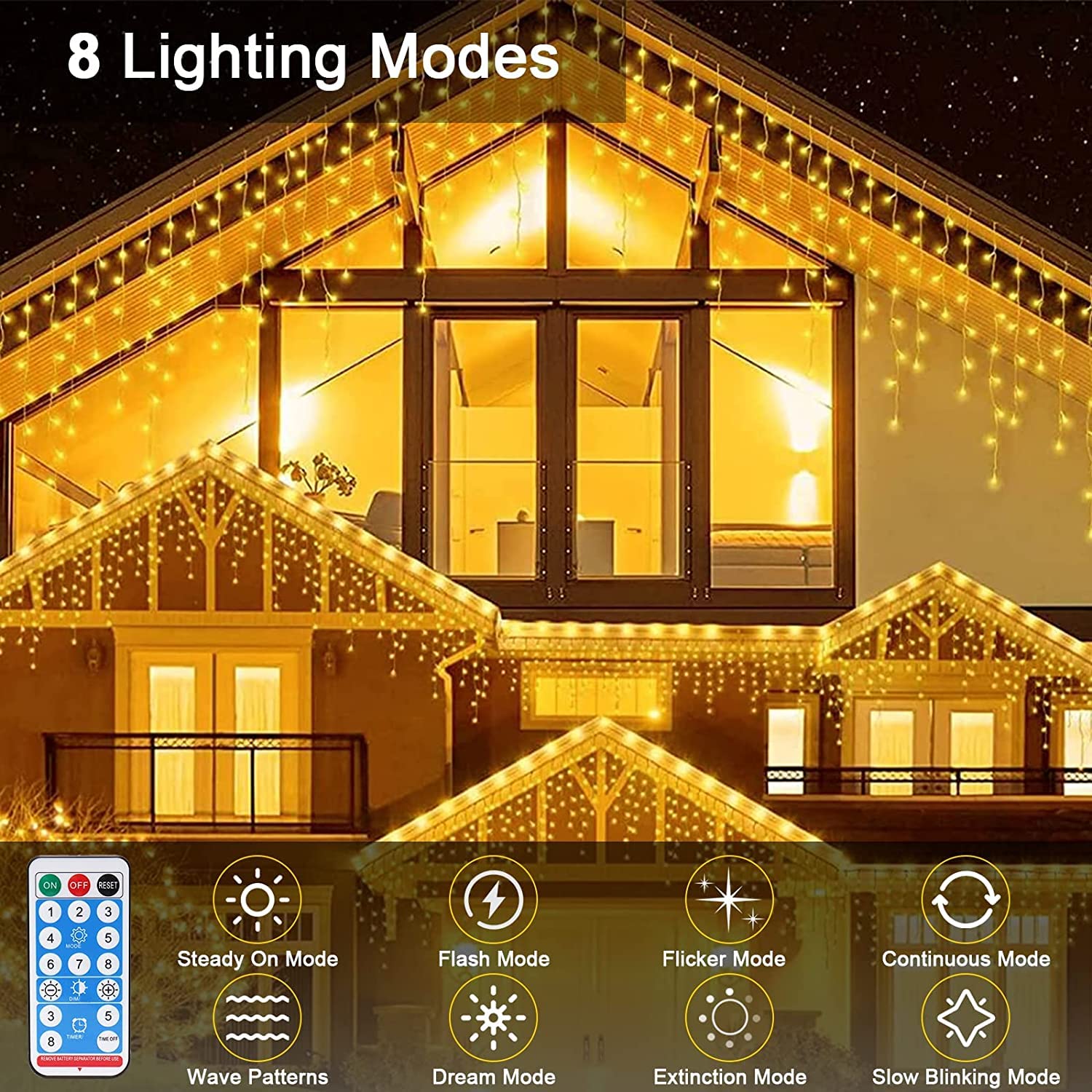 JIMACRO Luci Decorative da Esterno Solari, 6M 264 LED Stringa Luci Esterno, 44Pcs 0.7M+0.5M Luci Natale Esterno Cascata, Impermeabile Decorative Lucine, 8 Modalità Tenda Luminosa Estern Solare