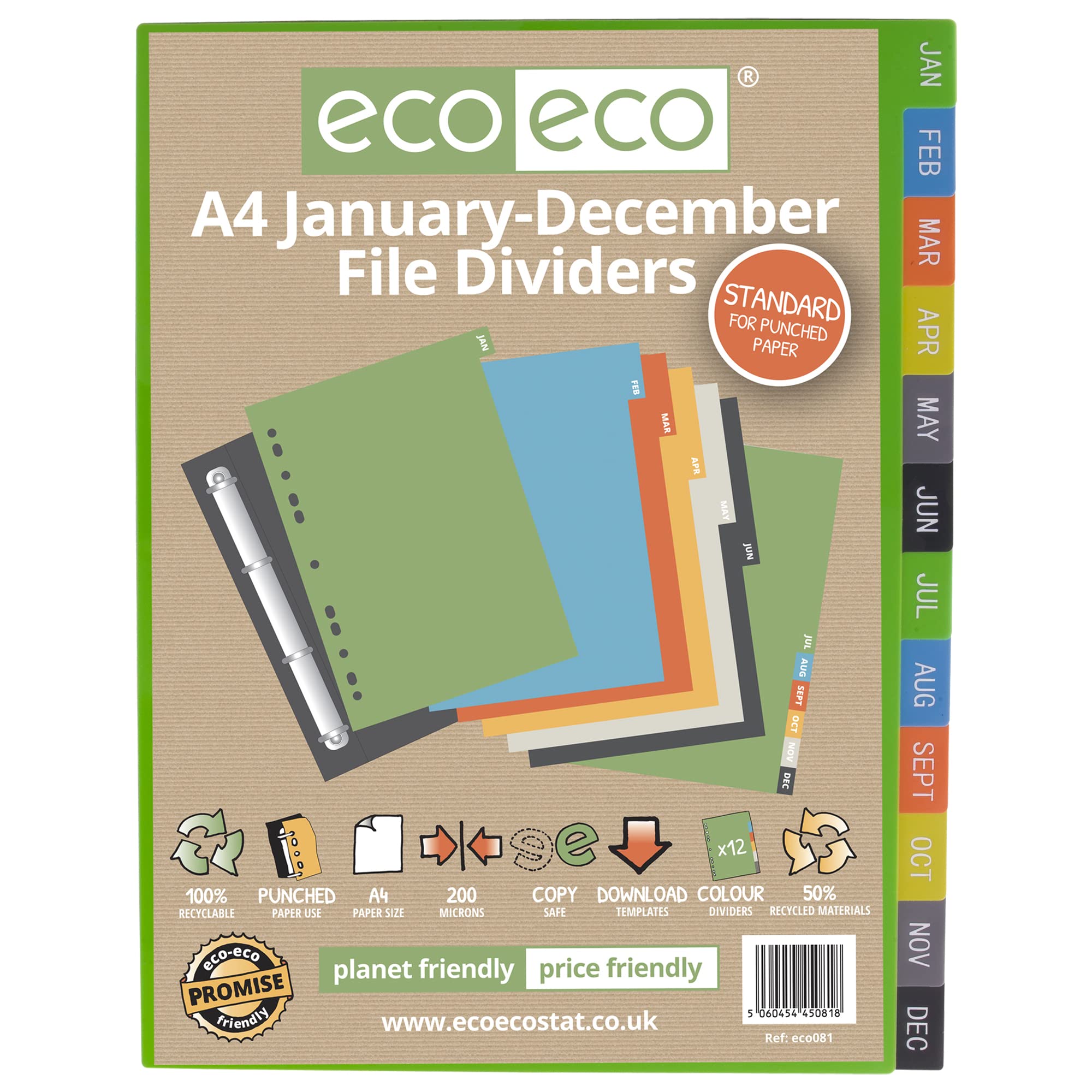 A4 50% Recycled January To December File Document Dividers