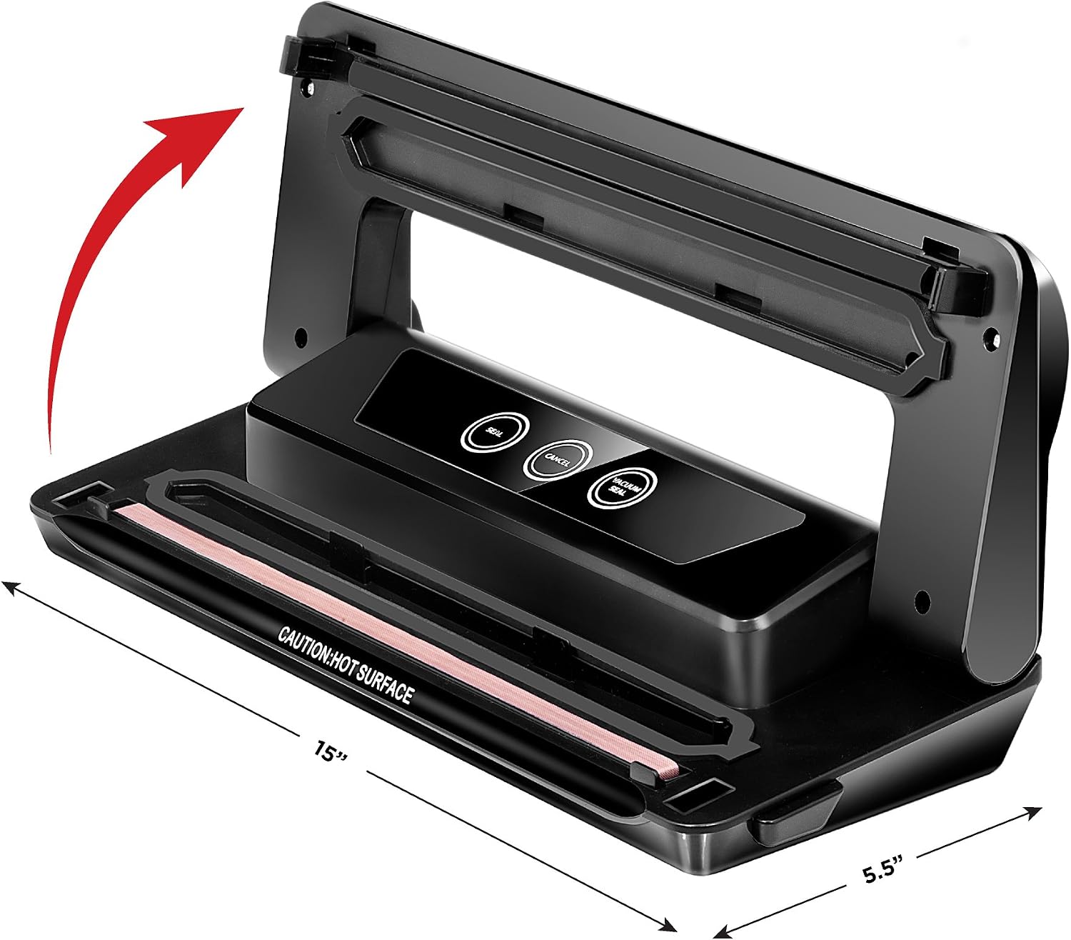 Chefman Electric Vacuum Sealer with dimensions labeled