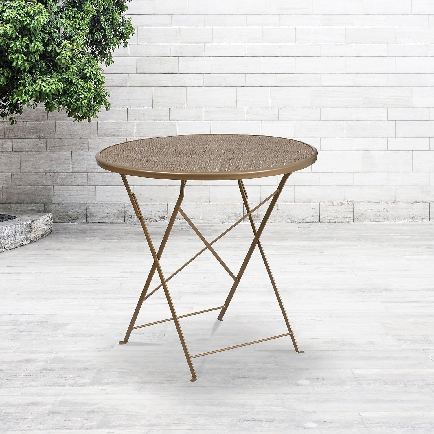 Flash Furniture Oia Commercial Grade 30" Round Indoor-Outdoor Steel Folding Patio Table, Alloy, Gold