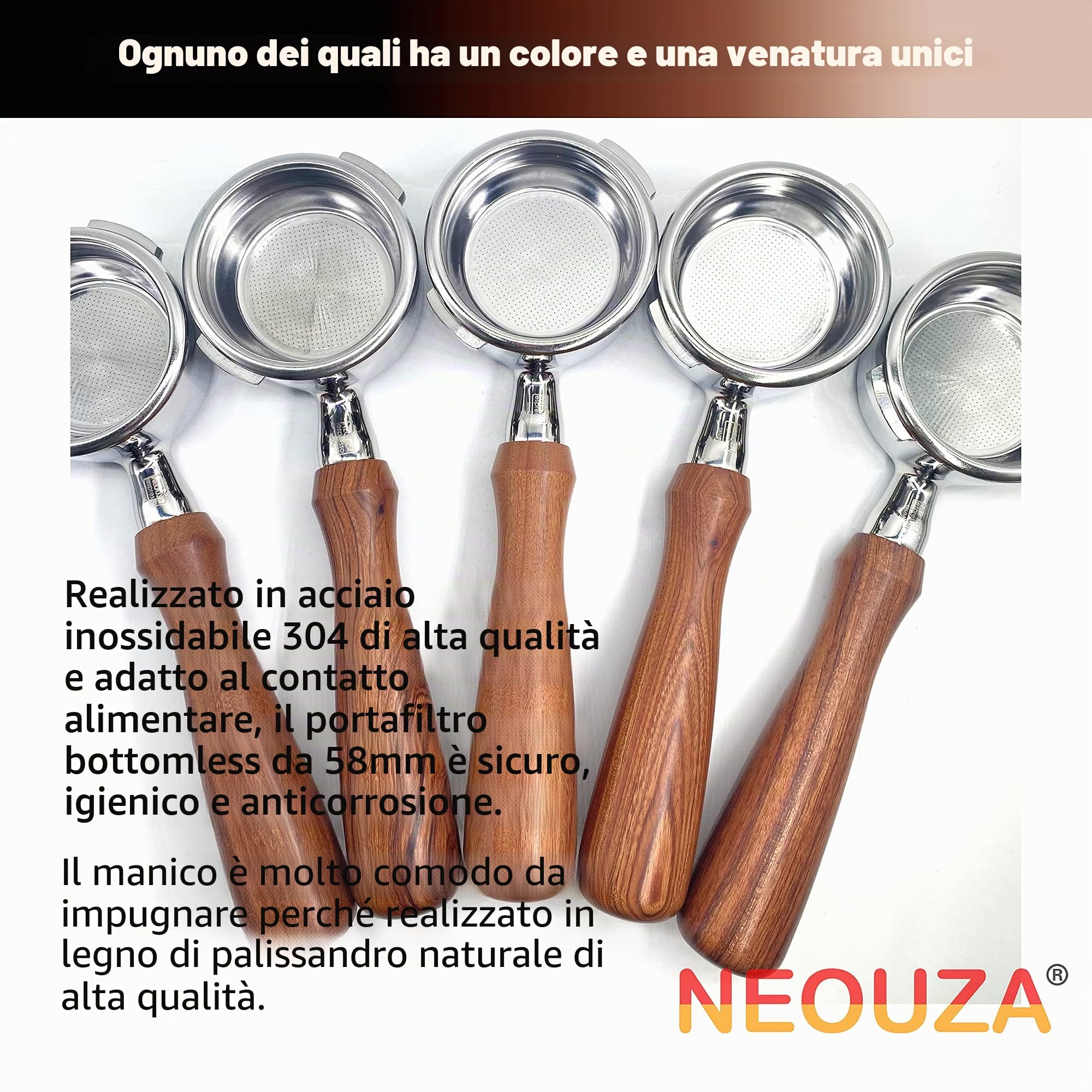 NEOUZA Portafiltro senza fondo per macchina da caffè espresso compatibile con GAGGIA Classic Pro 304 in acciaio inossidabile a due orecchie con cestello filtrante