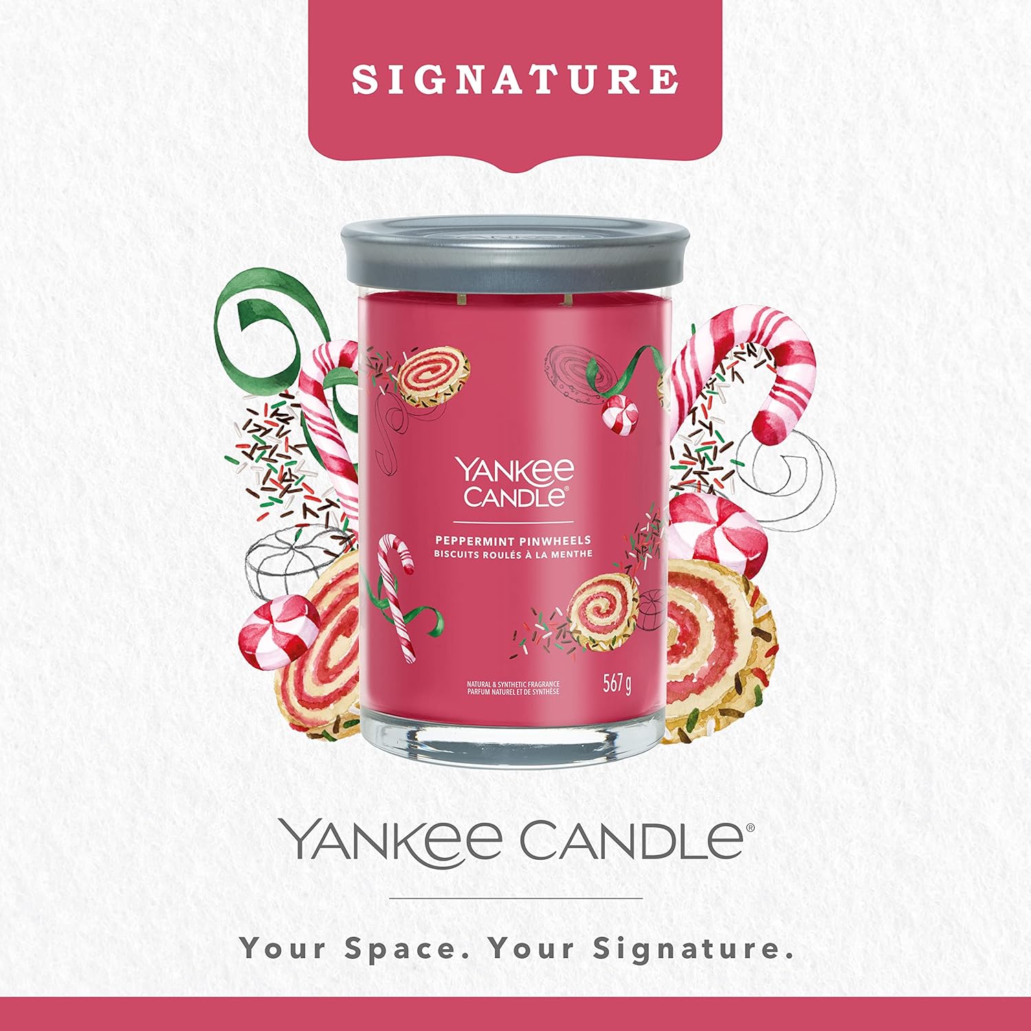 Yankee Candle Peppermint Pinwheels Large Tumbler Signature Candle | Double Wick Soy Wax Blend Candle | for Women