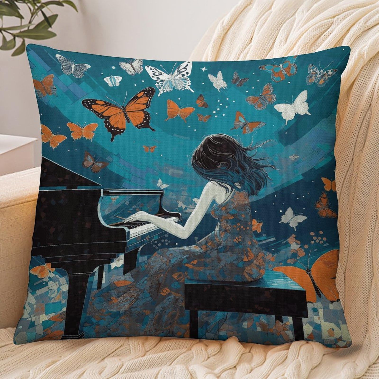 Fekiloot Girls Style Playing Piano Pillowcase Pillow Sham Pillow Case