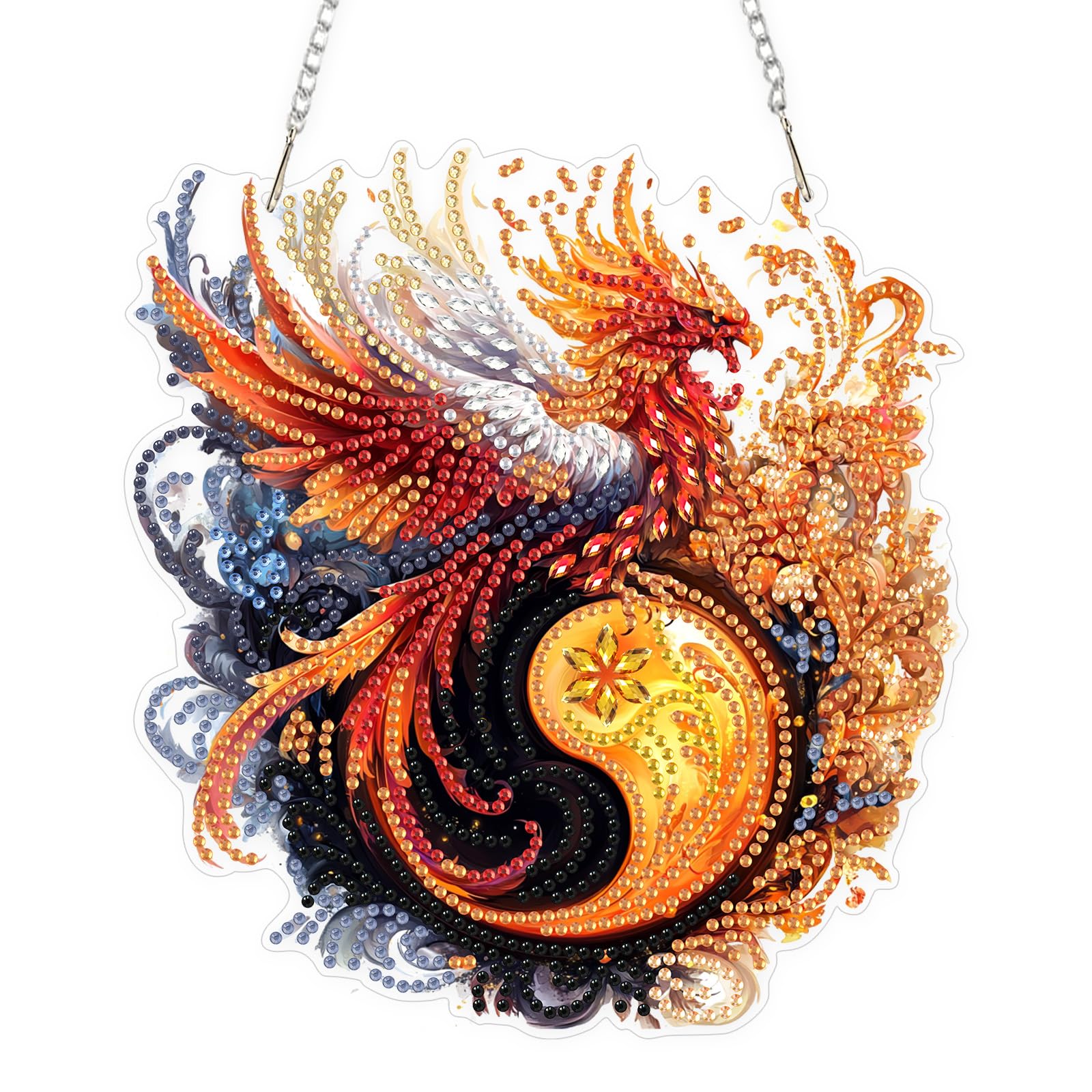 KEYIFA Diamond Art Kit for Erwachsene, Phoenix Yin Yang Flame DIY Hanging Diamond Painting Crystal, Acrylic Gem Art Board, Diamantmalerei Anhänger, Hanging Ornaments Kit for Home Decor