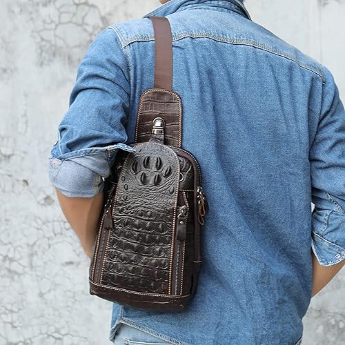 Miniatura 9 de QAZWSXE Bolso cruzado de cuero para hombre, bolso bandolera de hombro, bolsas casuales para el pecho, para viajes, senderismo, mochilas, 11 - café