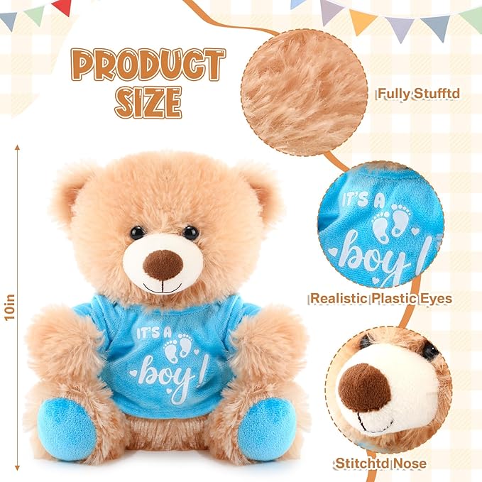 10 Osos de Peluche Suaves 10 Pulgadas con Lazo y Camisa para Baby Shower miniatura 2