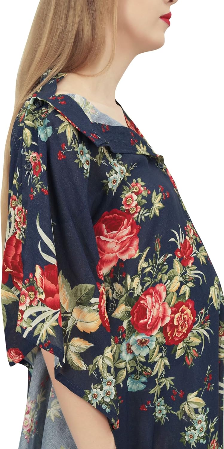 Bimba Moms Floral Printed Kaftan with Belt Maternity Maxi Dress