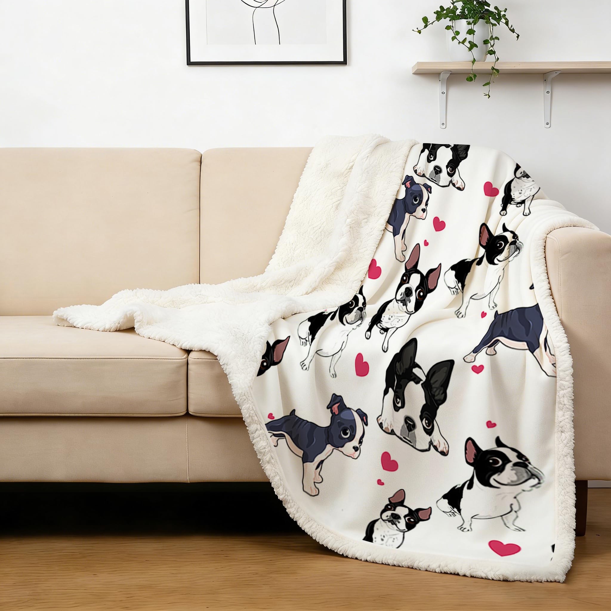 BlessLiving Boston Terrier Blanket for Dogs, 60x80 Inch Plush Fleece Throw - Super Soft Cozy Frenchie Dog Blankets for Women, Girls, Pet Lovers, Cute