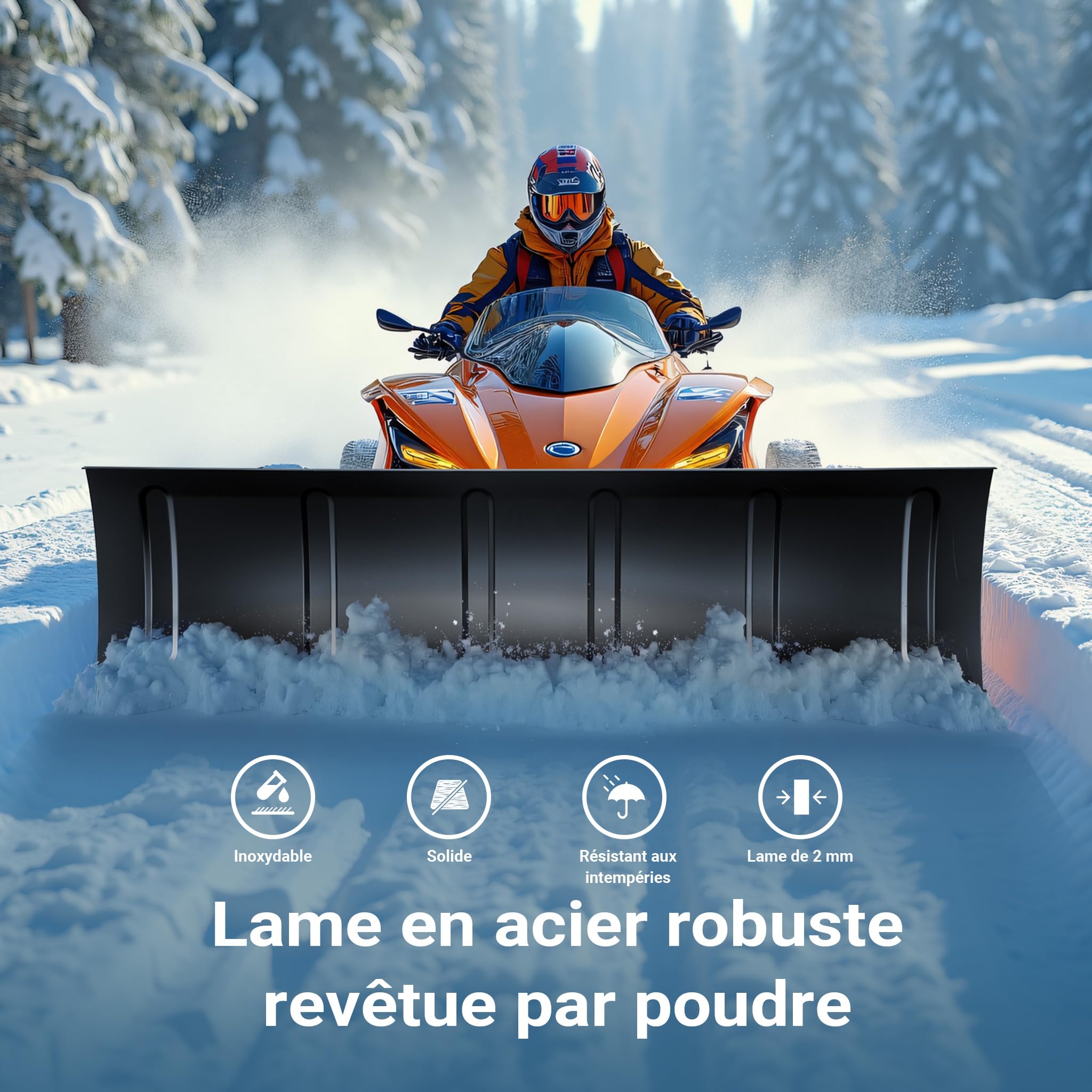 Wiltec Lame Chasse Neige Frontale pour Quad – 140 x 40 cm – Réglable – en Acier – Lame pour déneigement avec Tracteurs tondeuses, ATV, UTV