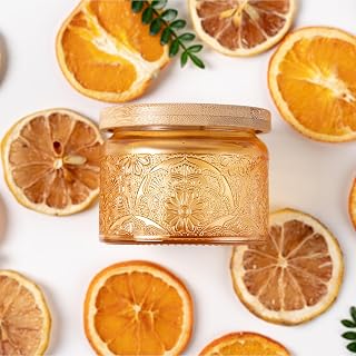 Art Secret 18-Pack 4oz Embossed Glass Candle Container with Bamboo Lids and Labels, Orange Candle Jars for Making Candles, Mandala Design