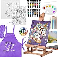 Falling in Art 46-Piece Acrylic Paint Set with Table Easel, Canvas Panels & Brushes - Kids Adults Beginners Art Kit