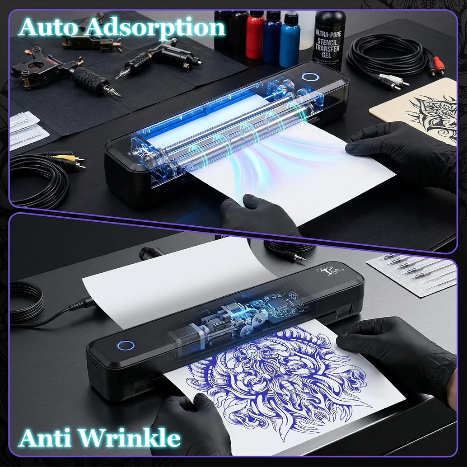 Tattoo Stencil Printer - Wireless Bluetooth Portable Thermal Machine for Artists & Beginners,Inkless Tattoo Transfer Kit Compatible with iOS/Android/PC,Includes 20 Transfer Papers