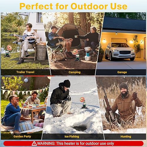 Miniatura 6 de Calentador de propano portátil para campamento, 9,200 BTU pequeño calentador de garaje para patio al aire libre, autoencendido, con soporte de