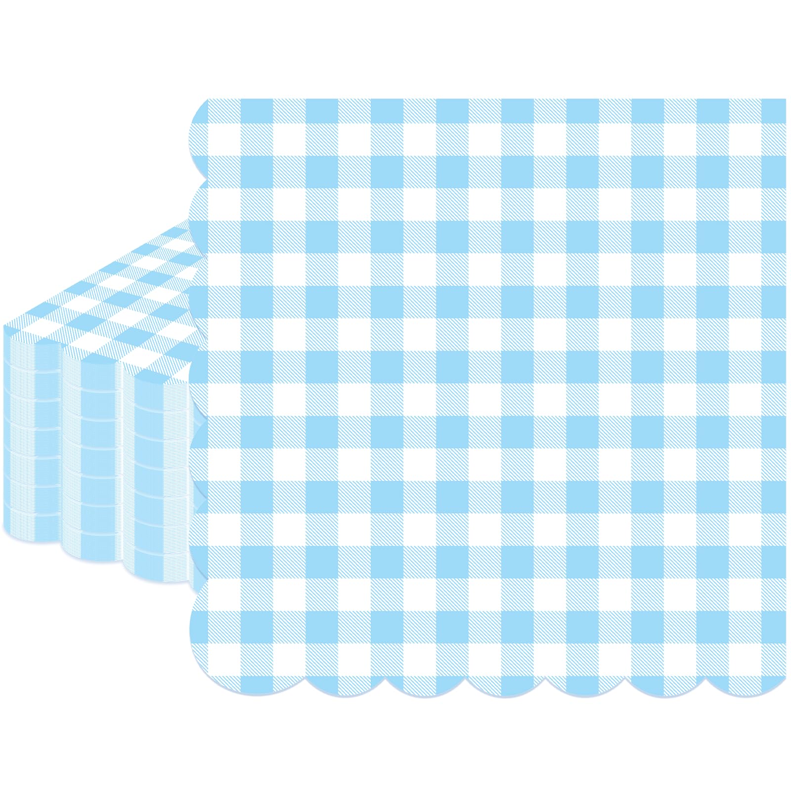 Photo 1 of 100 Pcs Blue Gingham Napkins Disposable - Blue and White Checkered Paper Napkins - Scalloped Plaid Dinner Napkins for Wedding Birthday Baby Shower Picnic Party Supplies