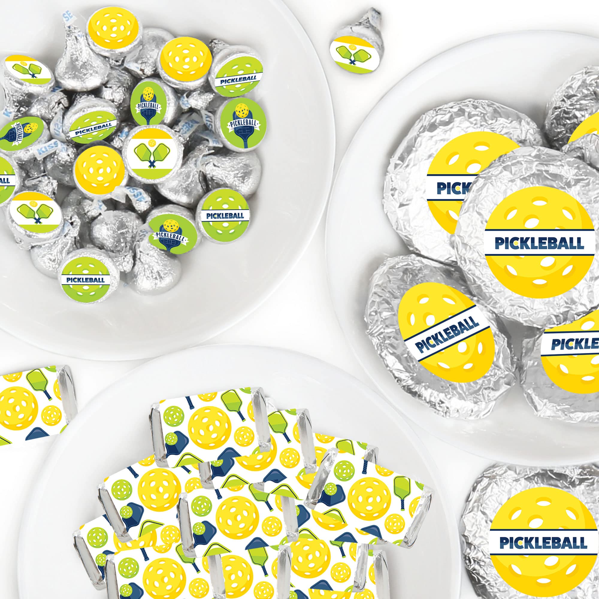Big Dot of Happiness Let's Rally - Pickleball - Mini Candy Bar Wrappers, Round Stickers and Circle Stickers - Birthday or Retirement Party Favor