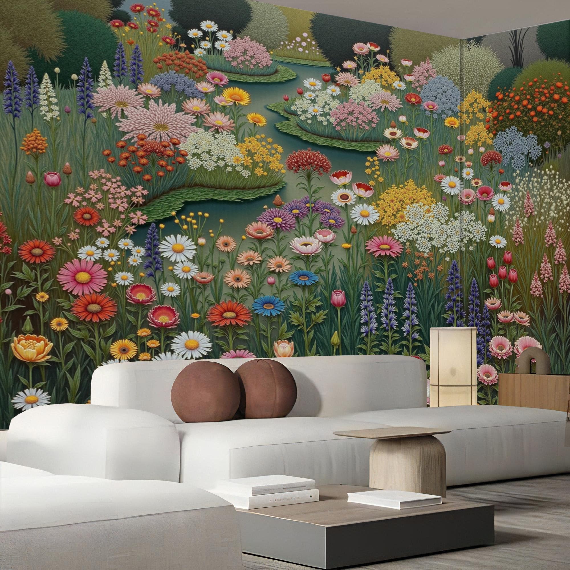 Poster géant mural 3D vert forêt 450x315cm au design botanique scandinave