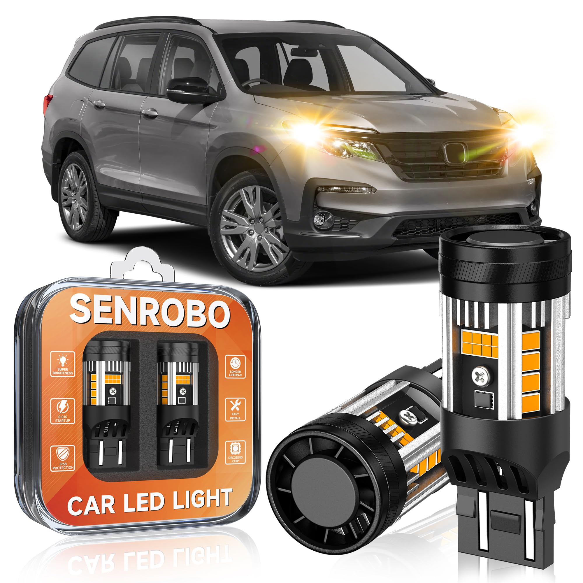 Amber Front/Rear LED Turn Signal Light Bulb Fit for Honda Pilot