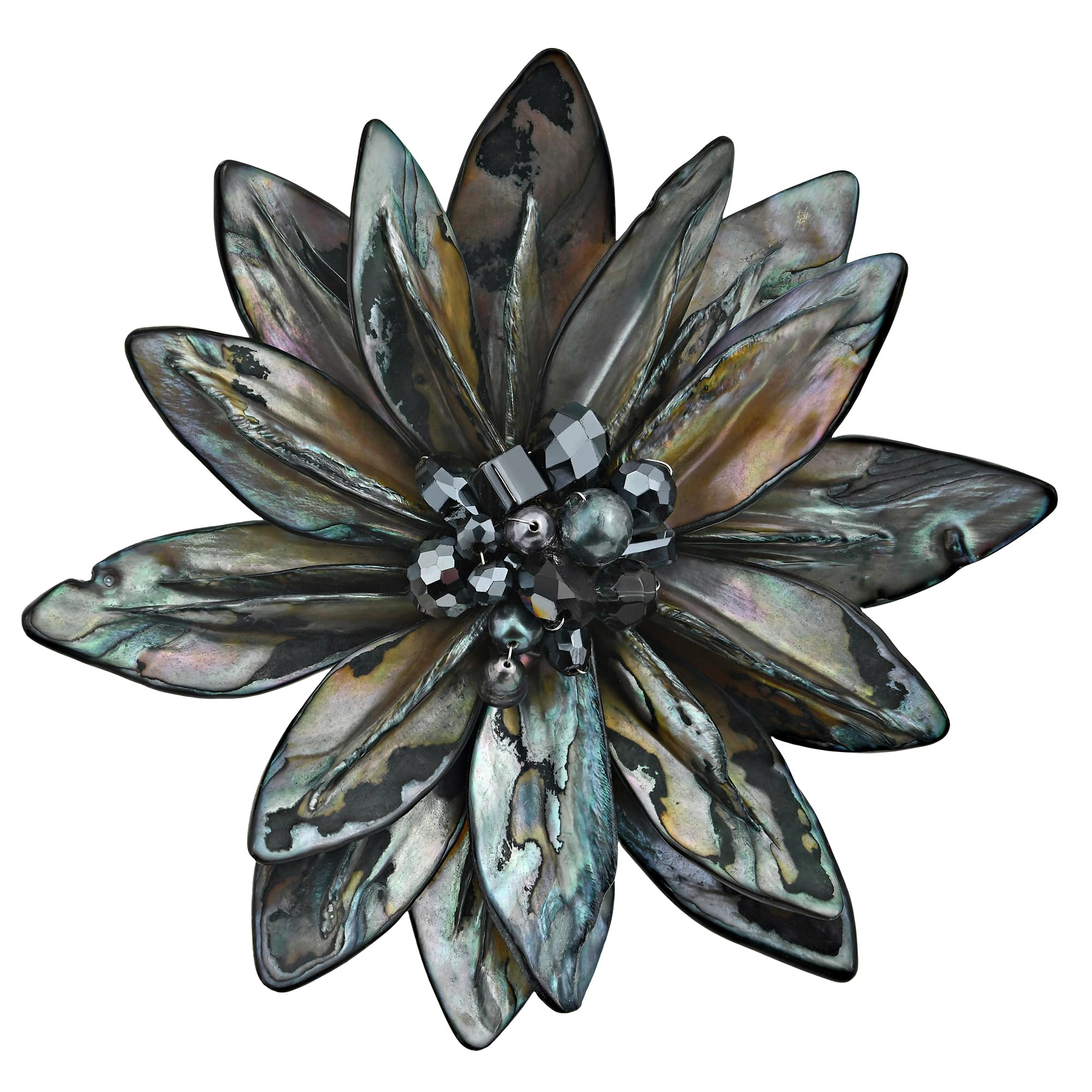 AeraVida Water Lily Mother of Pearl Brooch Pin | Green, Tan Brown, Red, Orange and Rainbow Floral Statement Jewelry for Women | Clothes Accessories | Brooch Dress | Large Brooches